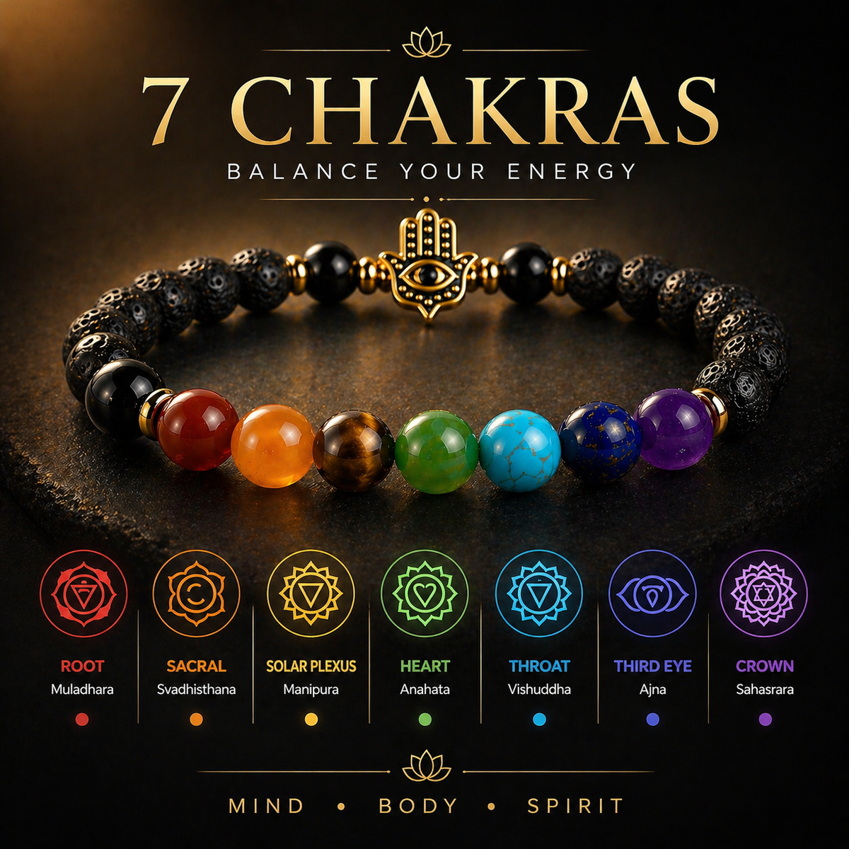 7 Chakra Hamsa bracelet