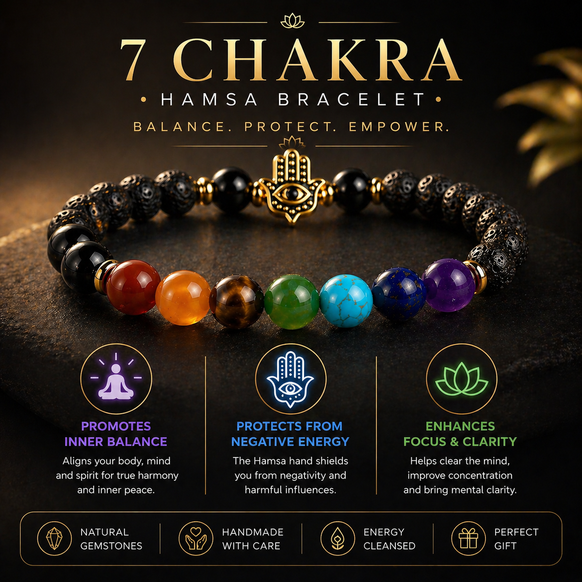 7 Chakra Hamsa bracelet